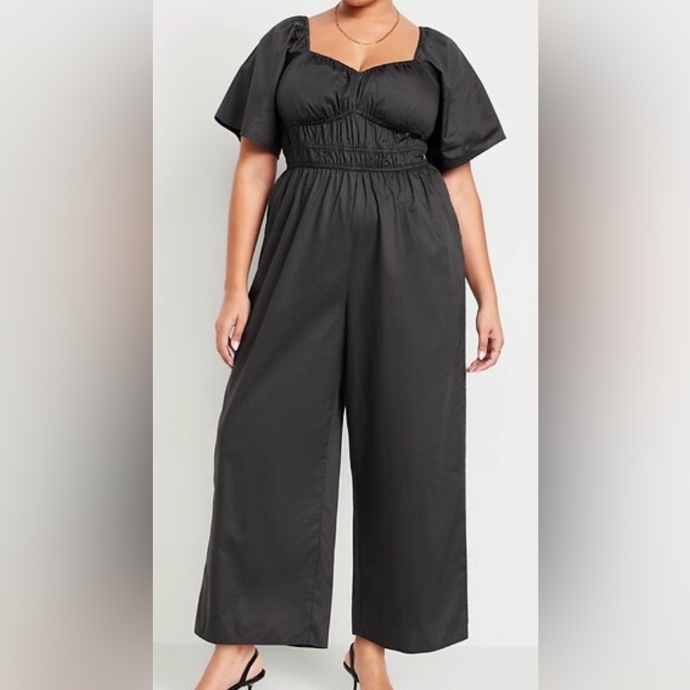 Old Navy Black Square Neck Smocked Wide Leg Jumpsuit with Pockets